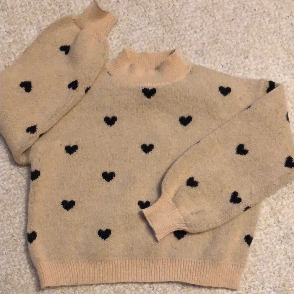 Heart Pattern Beige Sweater